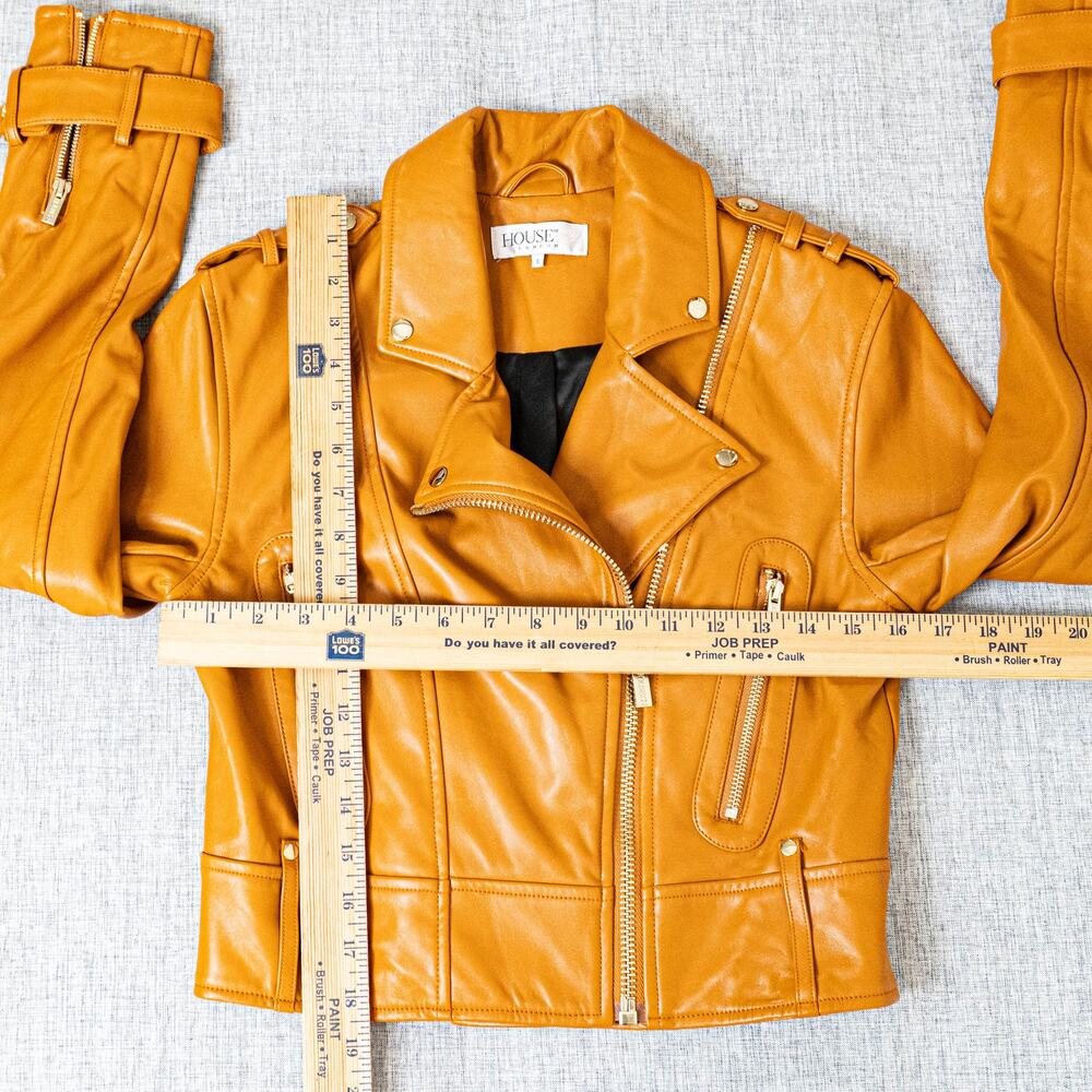 House of CB Carson Vegan Leather Biker Moto Jacket in tan size Small - Picture 11 of 11